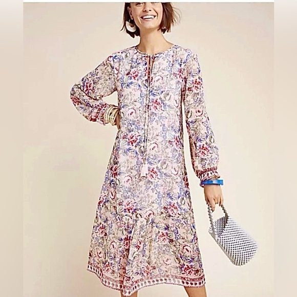 RAGA Anthropologie Floral Long Sleeve Ramona Midi Dress Size Medium NWOT - Picture 3 of 7